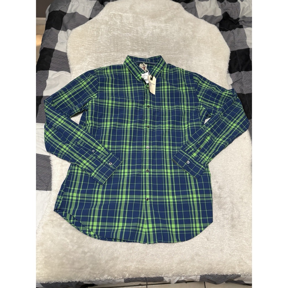 New Relwen‎ Mens Blue Green Button Down Plaid Shirt Size XXL NWT